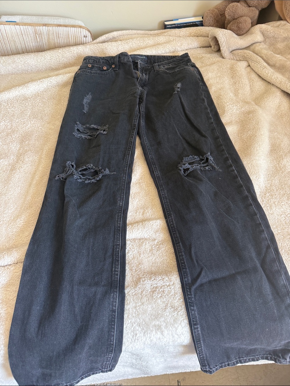 Black Distressed Wide-Leg Jeans